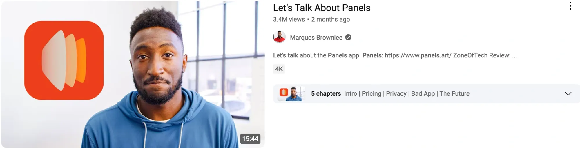 Marques Brownlee discusses the Panels app in a YouTube video, reviewing its features and future in tech, with insights on app development