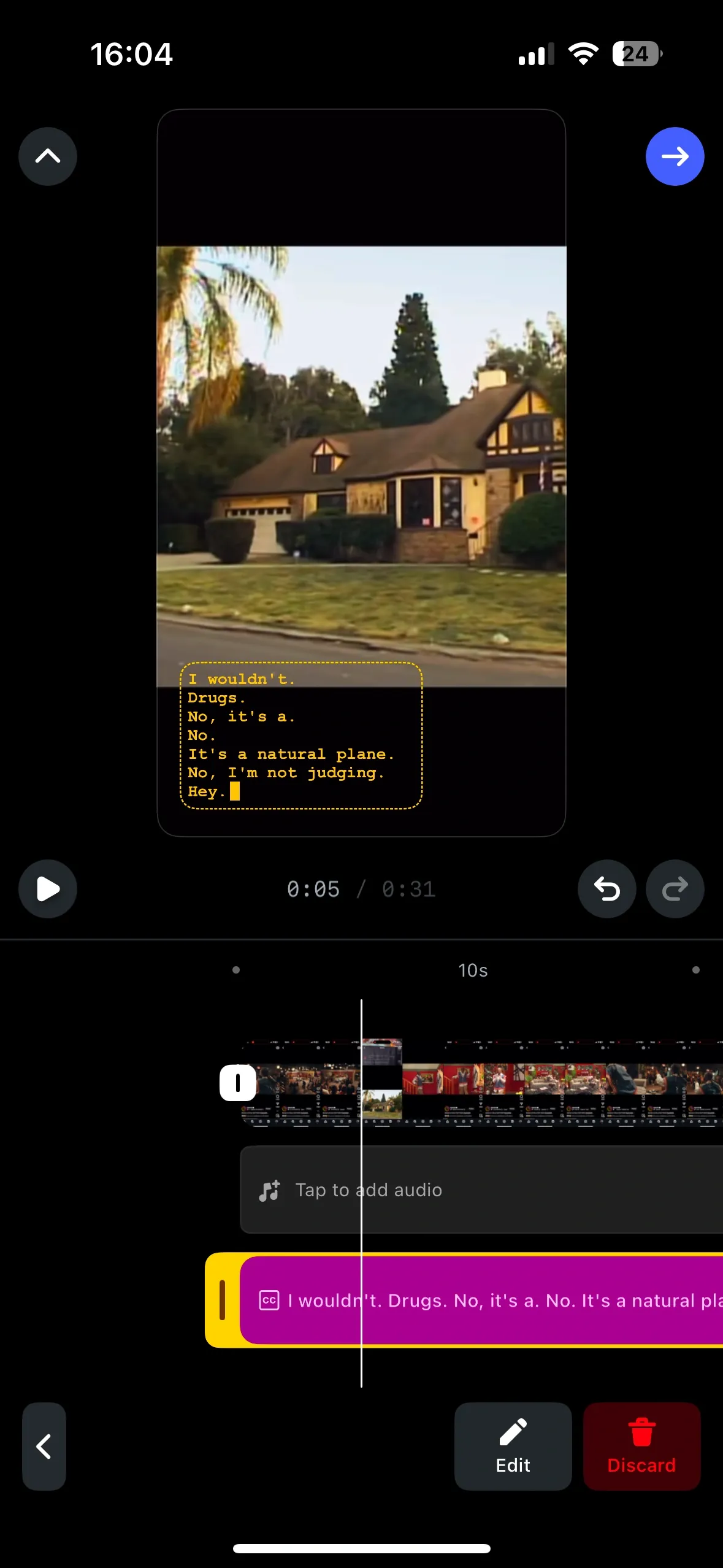 IG captions adjustment screen featuring refined text styling with a sleek yellow font on a vertical video.