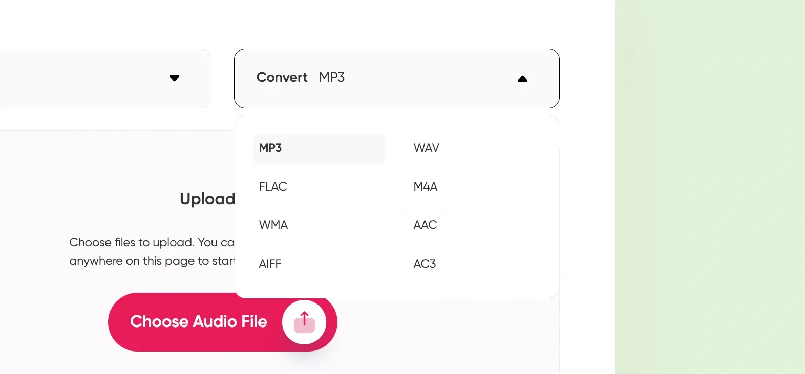 Output format list with WAV selected, ideal for converting audio from M4A to WAV.”