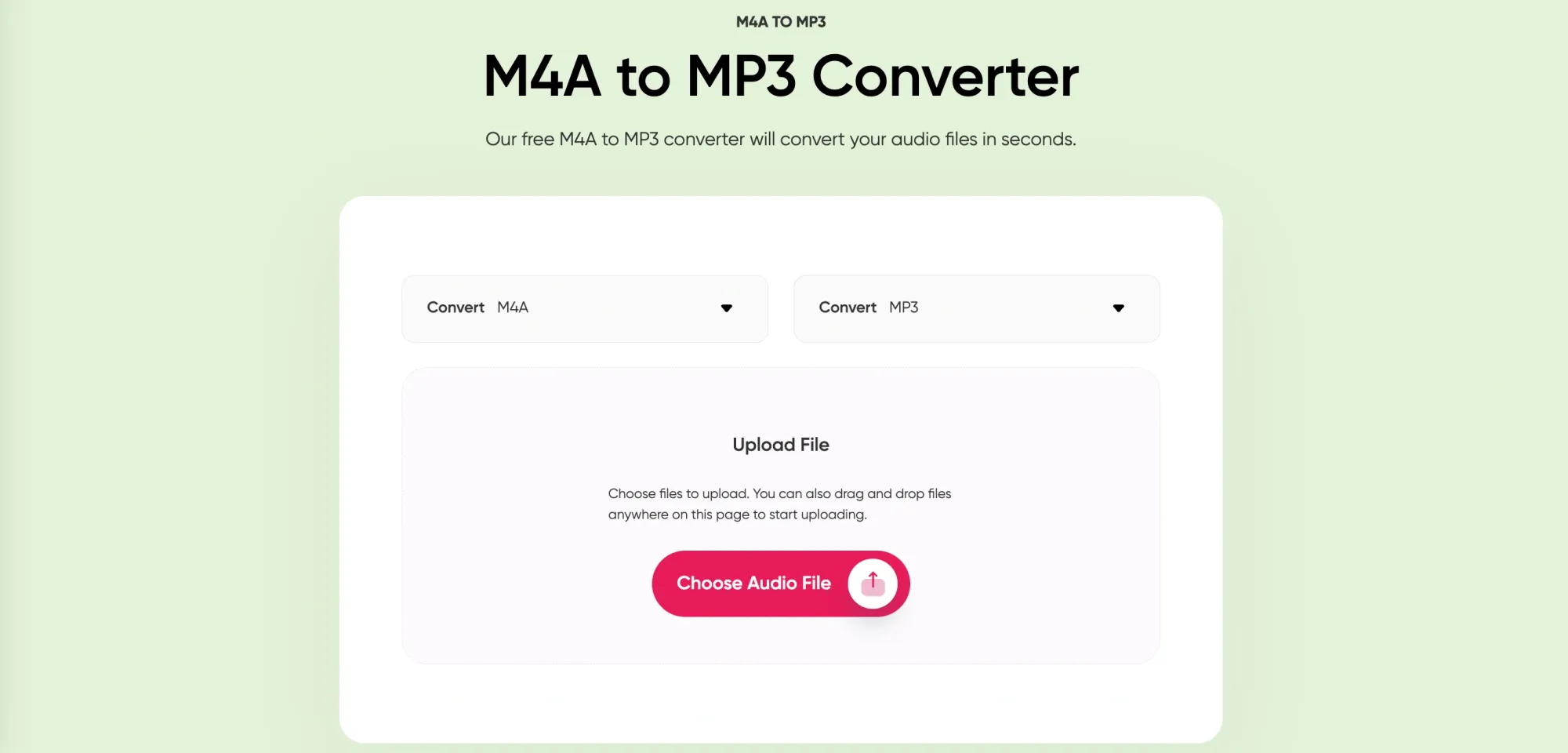 Online tool interface to convert M4A to WAV, MP3, and more audio formats quickly and for free.