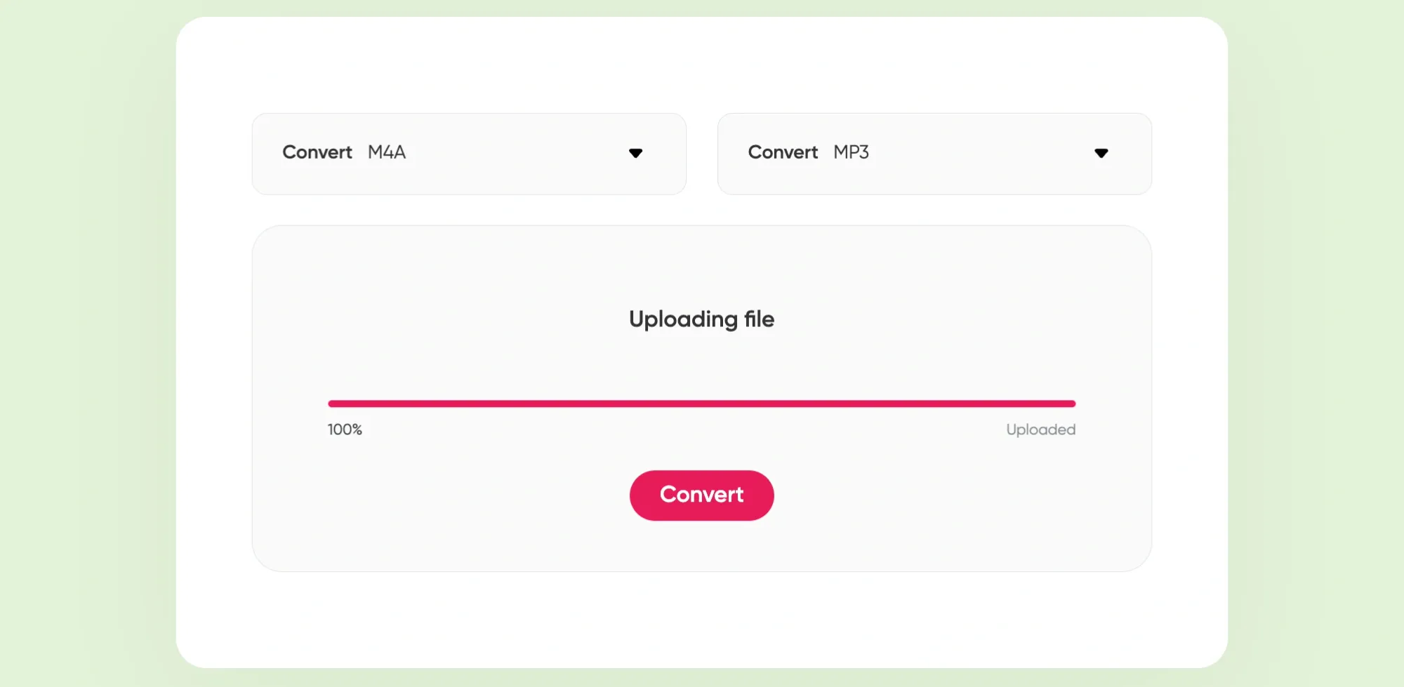 Upload complete screen with Convert button ready to change M4A file into WAV format.