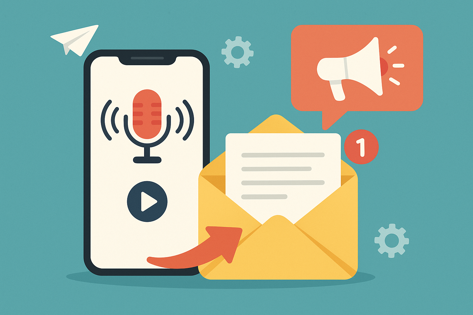 A phone with a microphone and an envelope with a megaphone and speech bubbles

AI-generated content may be incorrect.